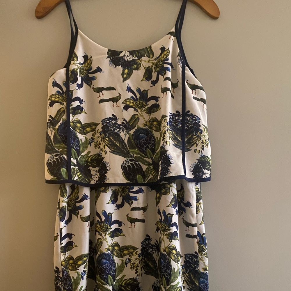 Beautiful Vintage Dress White with Floral And Bird Pattern